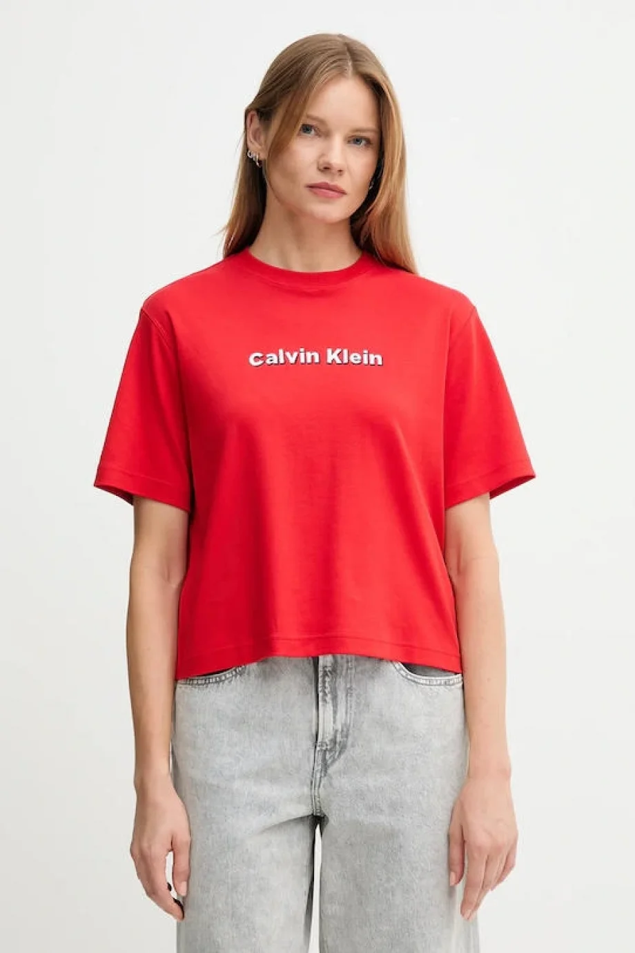 Calvin Klein Kısa Kollu 2 Renkli 3D Nakışlı Logolu Kadın T-shirt LV047D205G-VTW