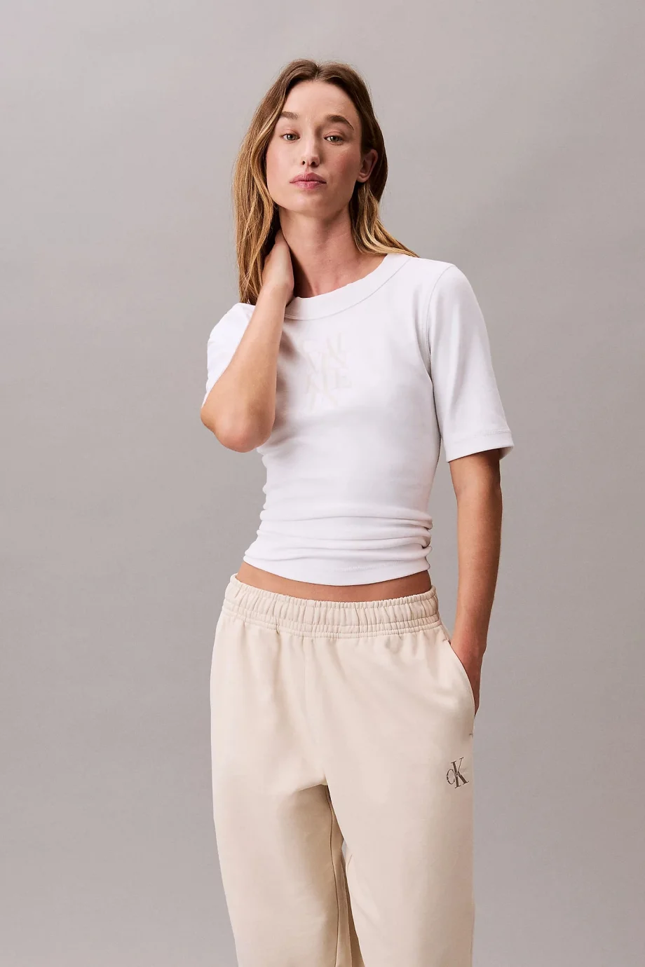 Calvin Klein MONOLOGO FRENCH TERRY JOGGER Kadın Beyaz Eşofman Altı LV047B235G-ACG