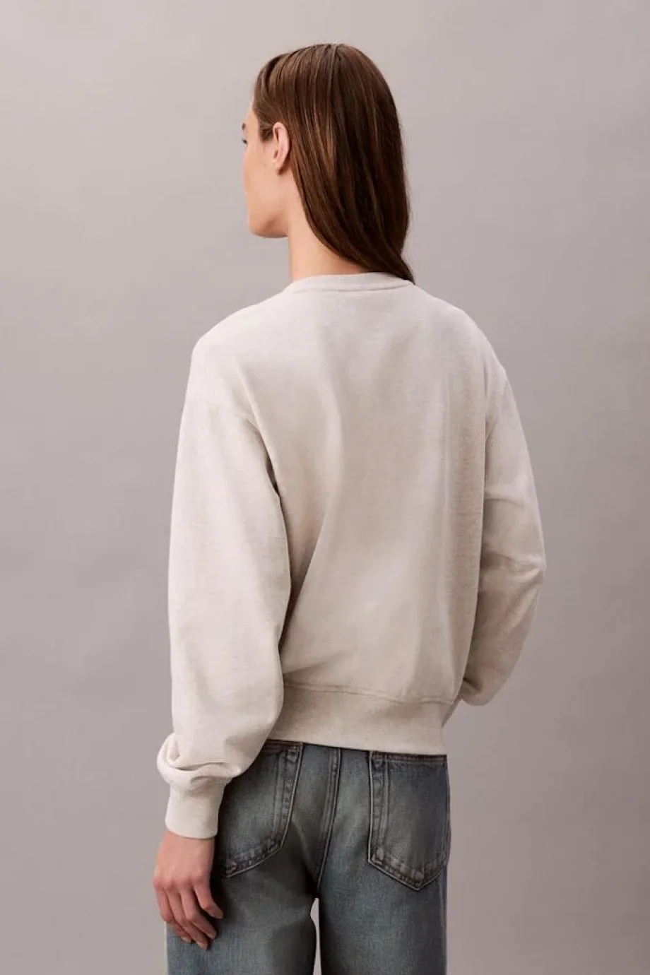 Calvin Klein Monologo Uzun Kollu Rahat Kesim Penye Bisiklet Yaka Kadın Gri Sweatshirt LV047B234G-P4P