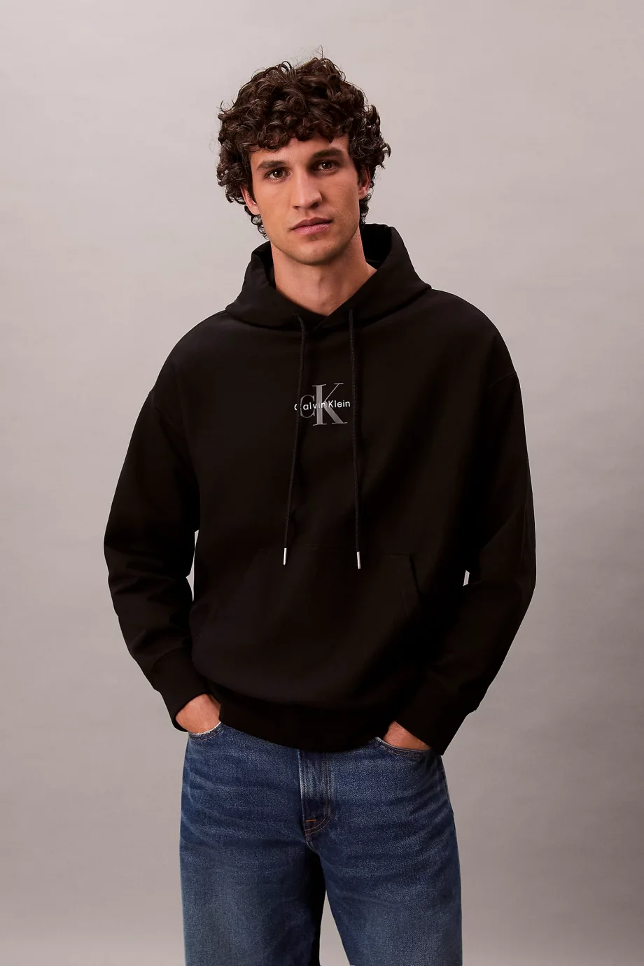 Calvin Klein Premium Penye Mikro Monologolu Kapüşonlu Erkek Siyah Sweatshirt LV04RC281G-UB1