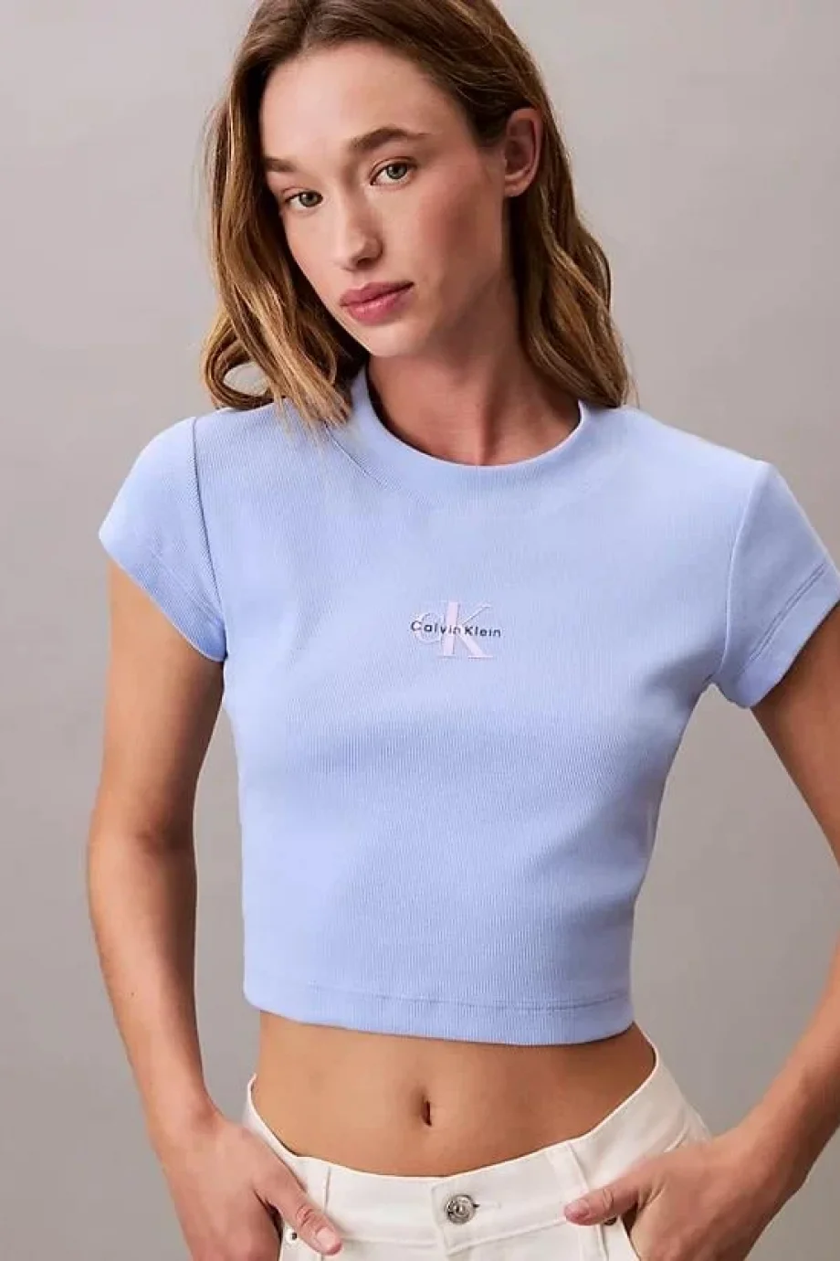 Calvin Klein Rib Kadın Mavi T-shirt LV047AB802-7ZQ