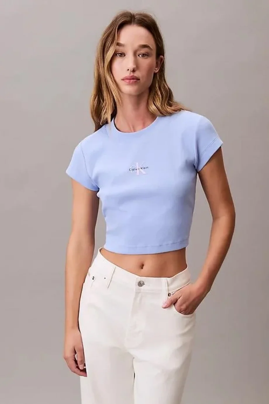 Calvin Klein Rib Kadın Mavi T-shirt LV047AB802-7ZQ