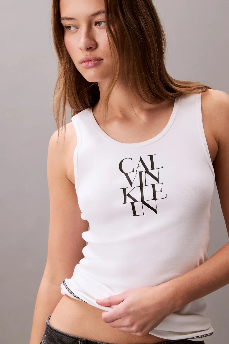 Calvin Klein SL COTTON RIB SOLID TANK Kadın Beyaz Bluz LV044C219G-YAA