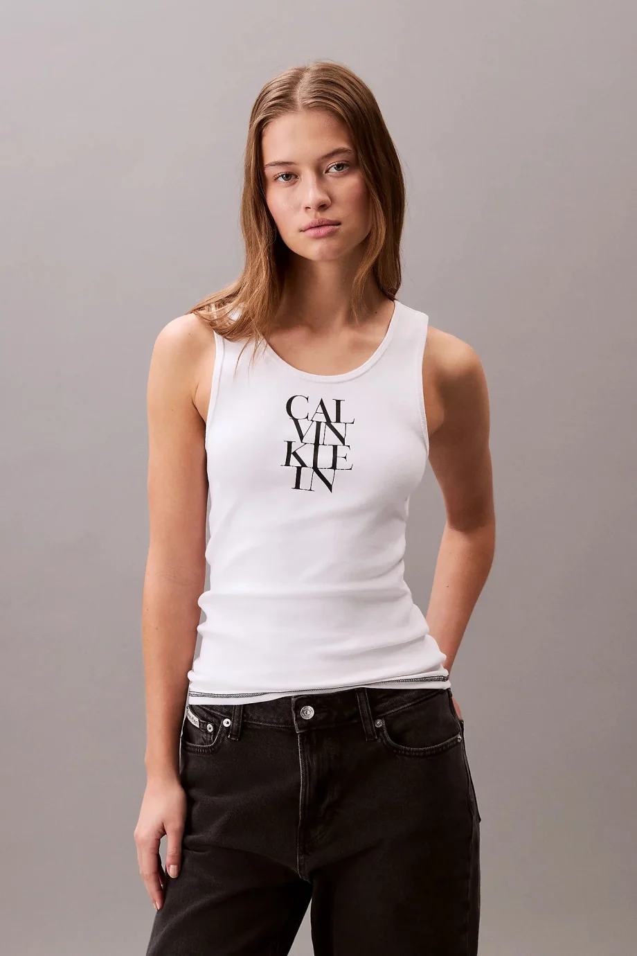 Calvin Klein SL COTTON RIB SOLID TANK Kadın Beyaz Bluz LV044C219G-YAA