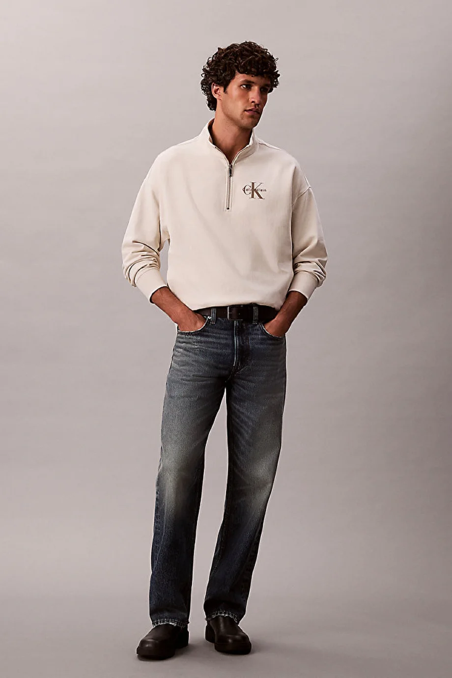 Calvin Klein Uzun Kollu Premium Penye Mikro Monologolu Erkek Beyaz Sweatshirt LV04RD236G-67U