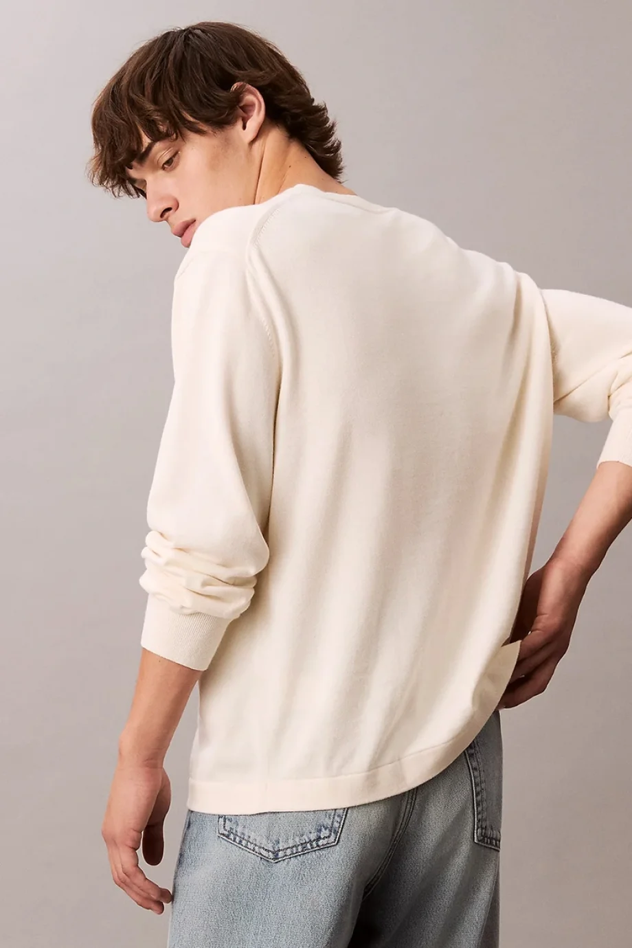 Calvin Klein Uzun Kollu Renk Bloklu Grafik Pamuklu Beyaz  Erkek Kazak LV04RC303G-YAS