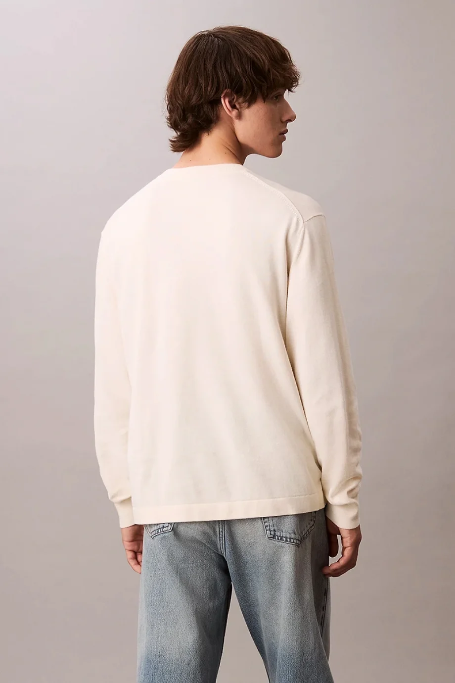 Calvin Klein Uzun Kollu Renk Bloklu Grafik Pamuklu Beyaz  Erkek Kazak LV04RC303G-YAS