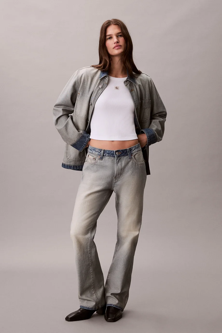 Calvin Klein Kadın Etiketli Fitilli Kısa Beyaz T-shirt LV047C200G-YAA