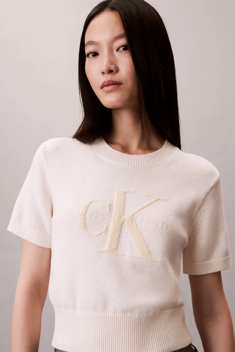 Calvin Klein Kalın Pamuklu Grafikli Süveter Kadın Beyaz Triko LV044E306G-YBH