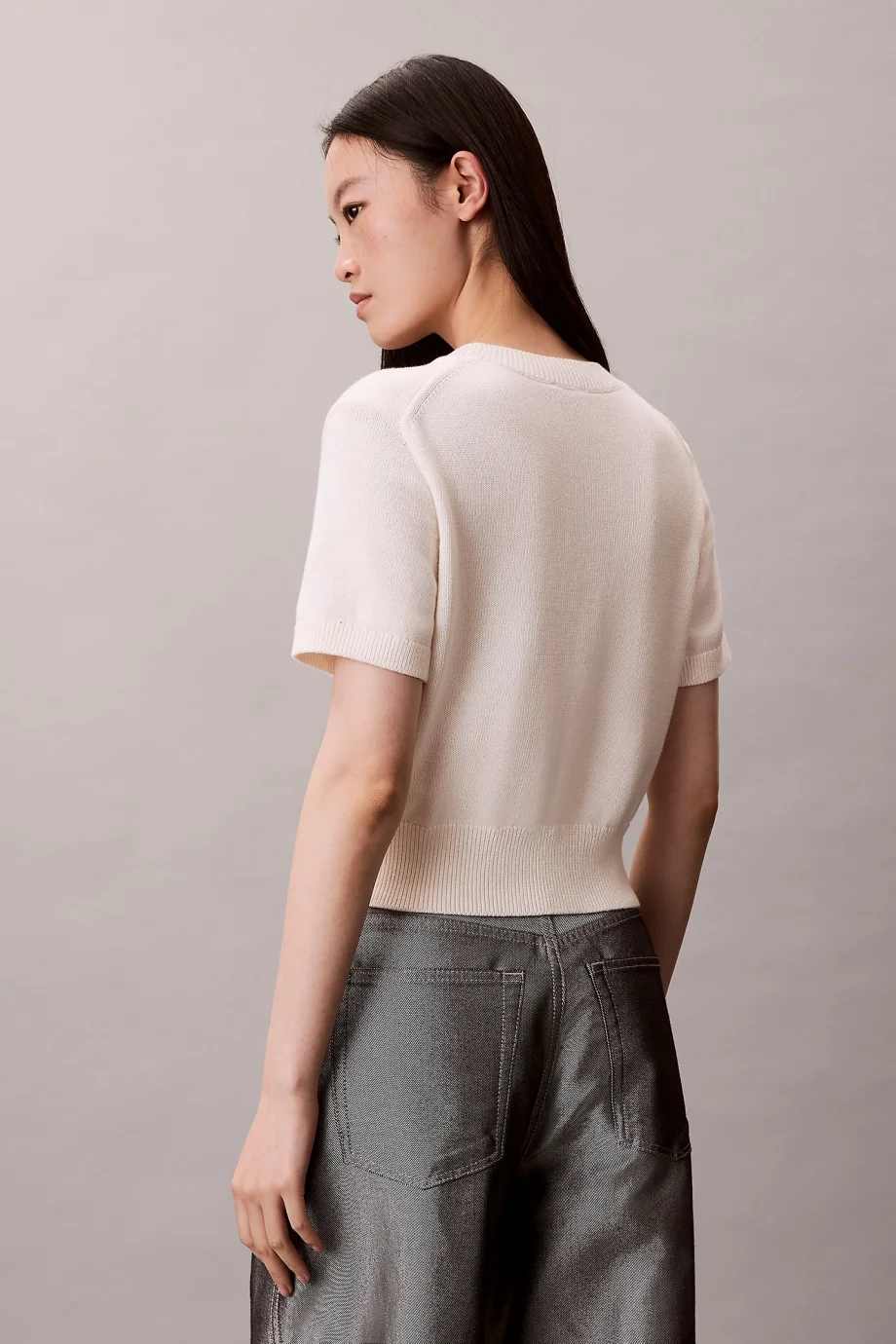 Calvin Klein Kalın Pamuklu Grafikli Süveter Kadın Beyaz Triko LV044E306G-YBH