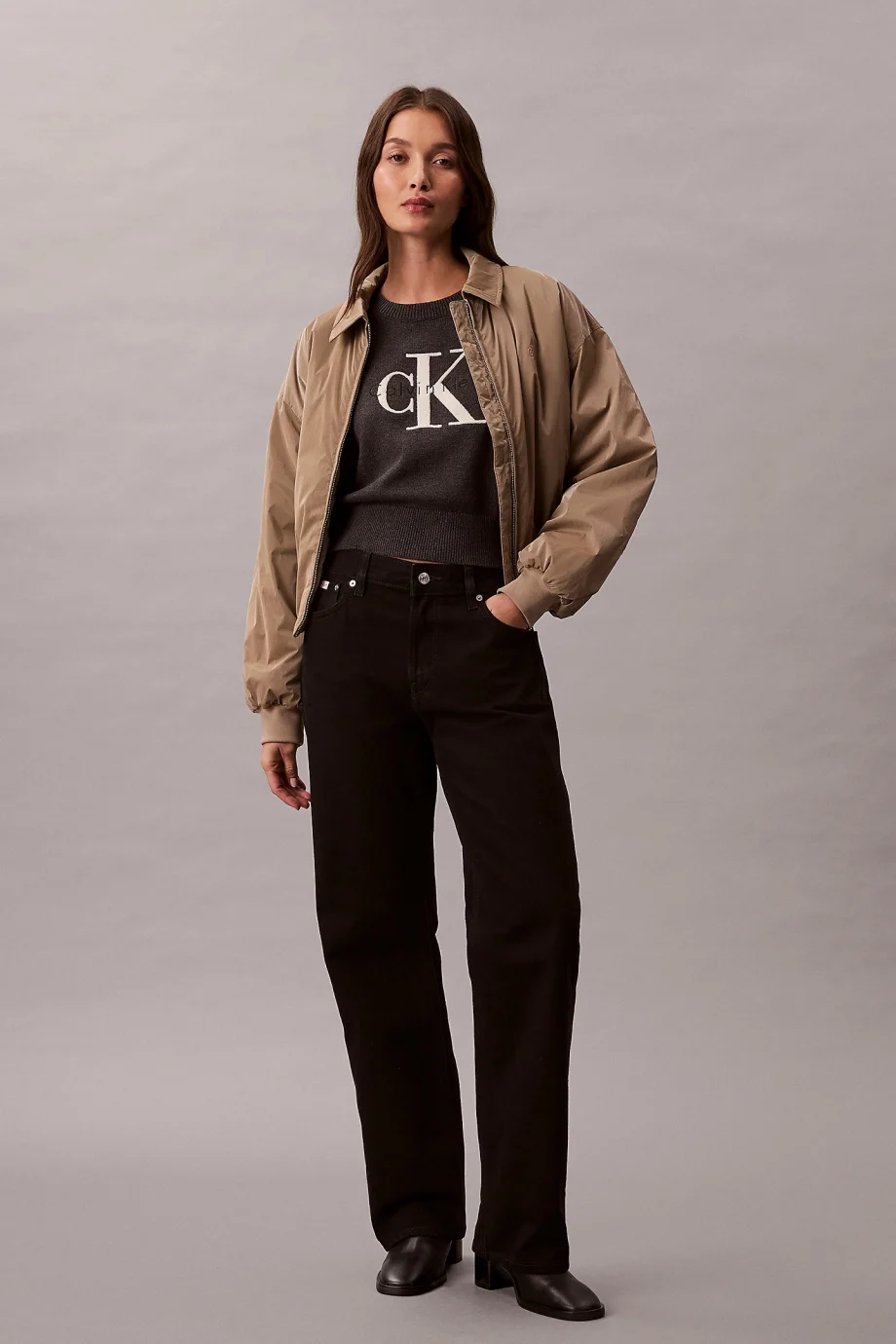 Calvin Klein Kalın Pamuklu Grafikli Süveter Kadın Gri Triko LV044E306G-P7I