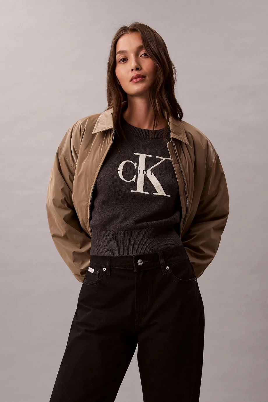 Calvin Klein Kalın Pamuklu Grafikli Süveter Kadın Gri Triko LV044E306G-P7I