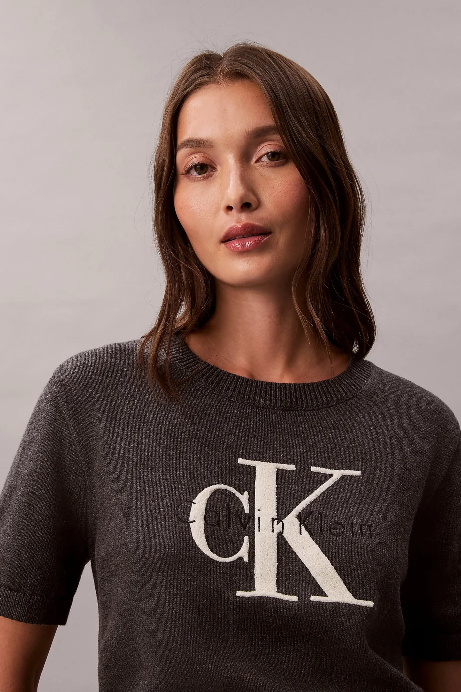Calvin Klein Kalın Pamuklu Grafikli Süveter Kadın Gri Triko LV044E306G-P7I