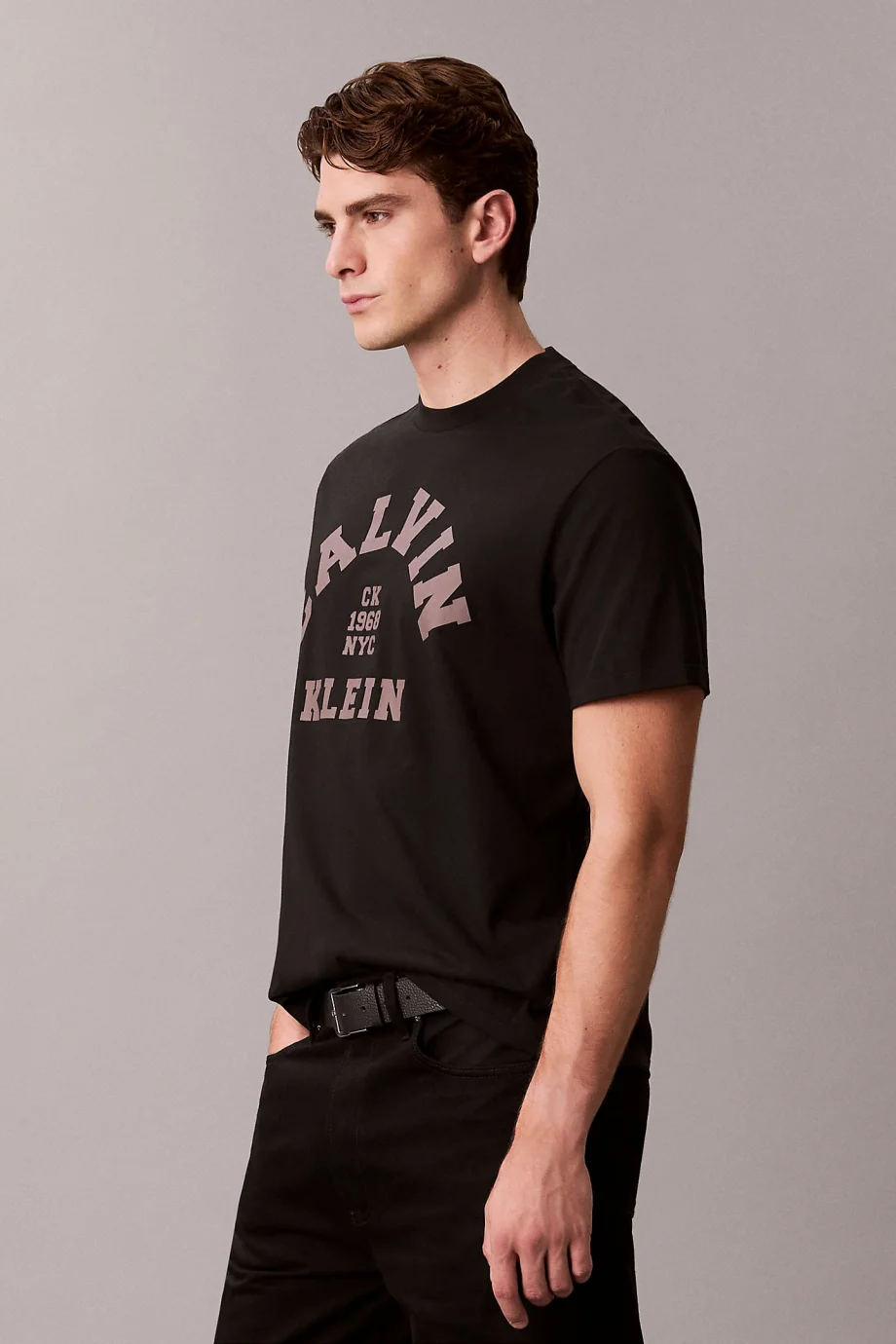 Calvin Klein Kısa Kollu 20s LN Calvin College Grafik Baskılı Erkek Siyah T-shirt LV04RE810G-UB1