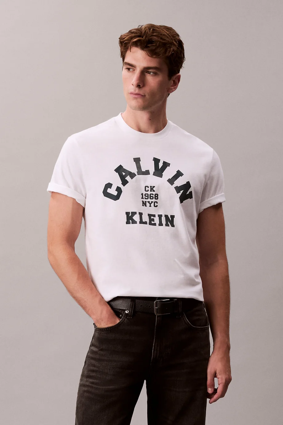 Calvin Klein Kısa Kollu 20S LN Calvin College Grafikli Erkek Beyaz T-shirt LV04RE810G-YAA