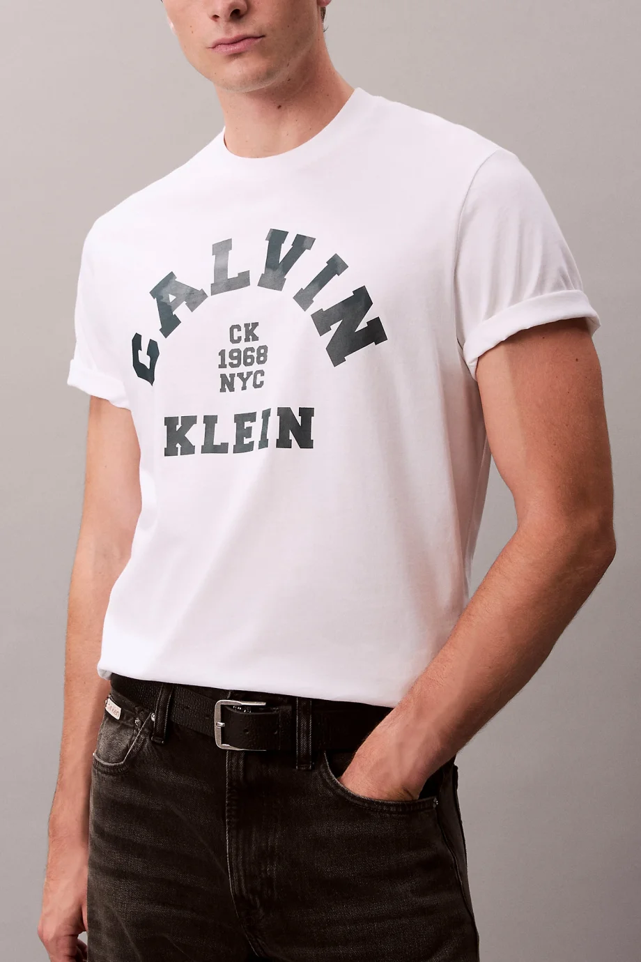 Calvin Klein Kısa Kollu 20S LN Calvin College Grafikli Erkek Beyaz T-shirt LV04RE810G-YAA