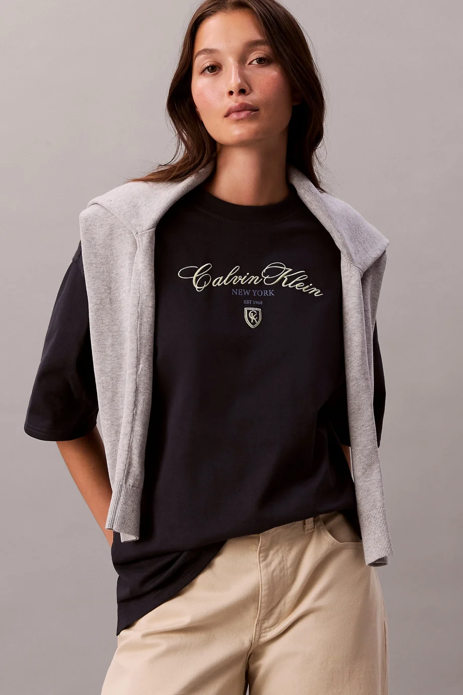 Calvin Klein Kısa Kollu Oversize CK NY Kadın Mavi T-shirt LV047E232G-VEK