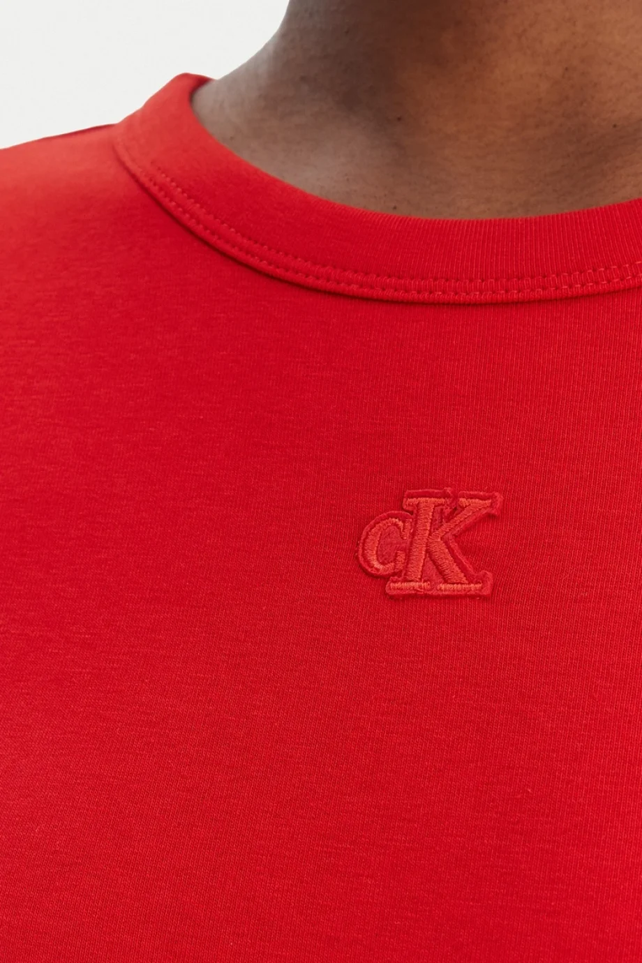 Calvin Klein Kısa Kollu Pamuklu Contour 1x1 Fitilli Kadın Kırmızı Elbise LV047B266G-VMT