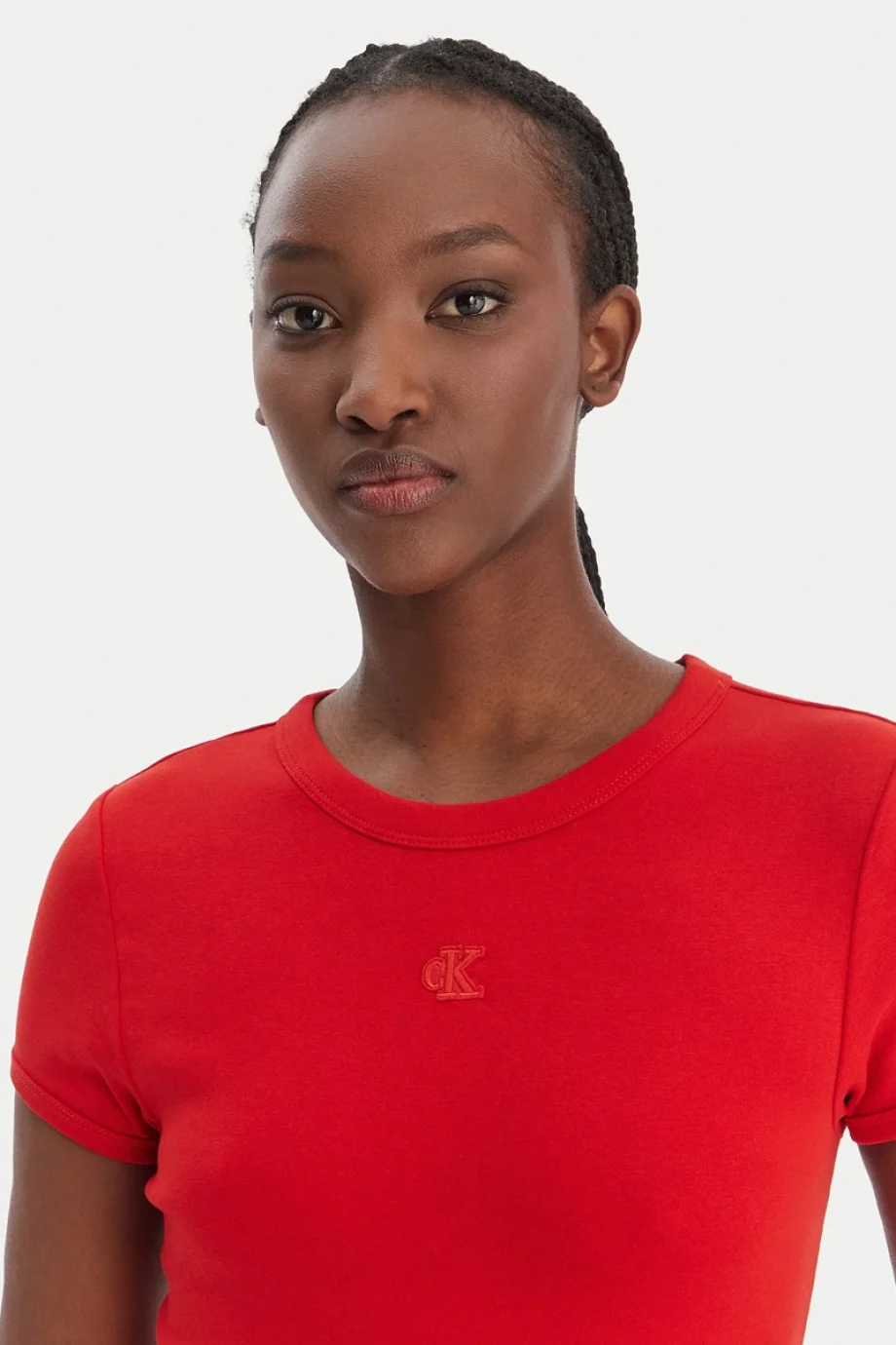 Calvin Klein Kısa Kollu Pamuklu Contour 1x1 Fitilli Kadın Kırmızı Elbise LV047B266G-VMT