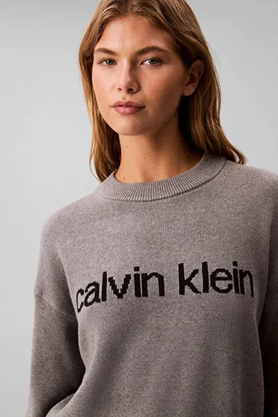 Calvin Klein Pamuklu Grafik Baskılı Kadın Gri Kazak LV047C311G-P7E