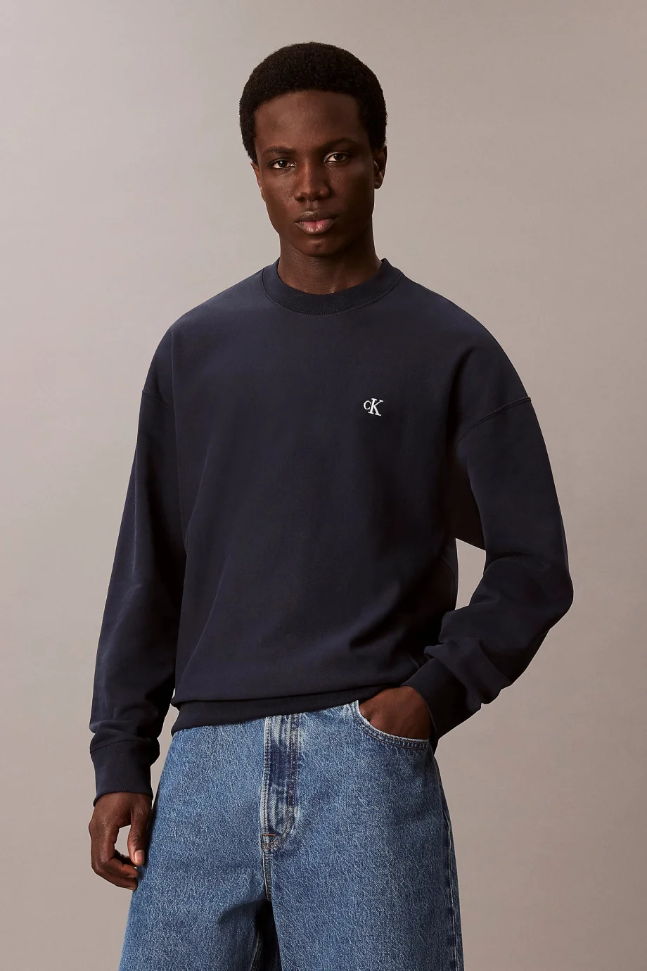 Calvin Klein Premium Terry Monogram Bisiklet Yaka Erkek Mavi Sweatshirt LV04RC277G-CEF