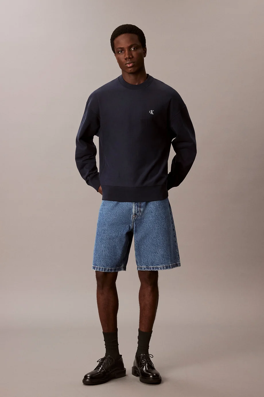 Calvin Klein Premium Terry Monogram Bisiklet Yaka Erkek Mavi Sweatshirt LV04RC277G-CEF