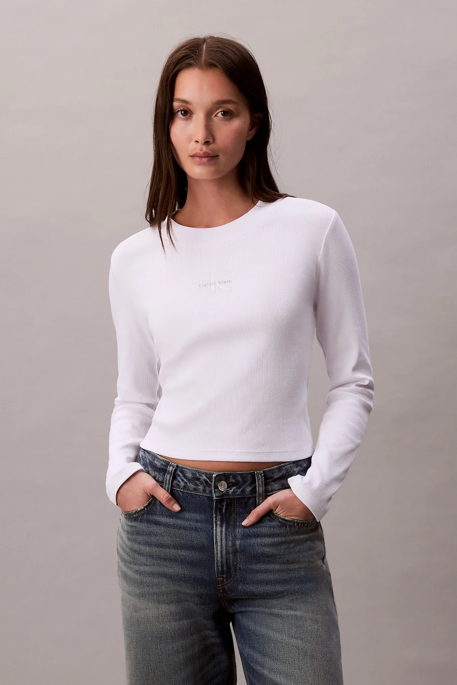 Calvin Klein Uzun Kollu Monogram Baby Kadın Beyaz T-shirt LV047A803G-YAA