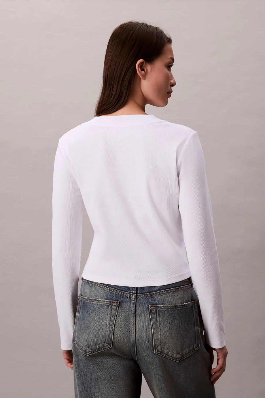 Calvin Klein Uzun Kollu Monogram Baby Kadın Beyaz T-shirt LV047A803G-YAA