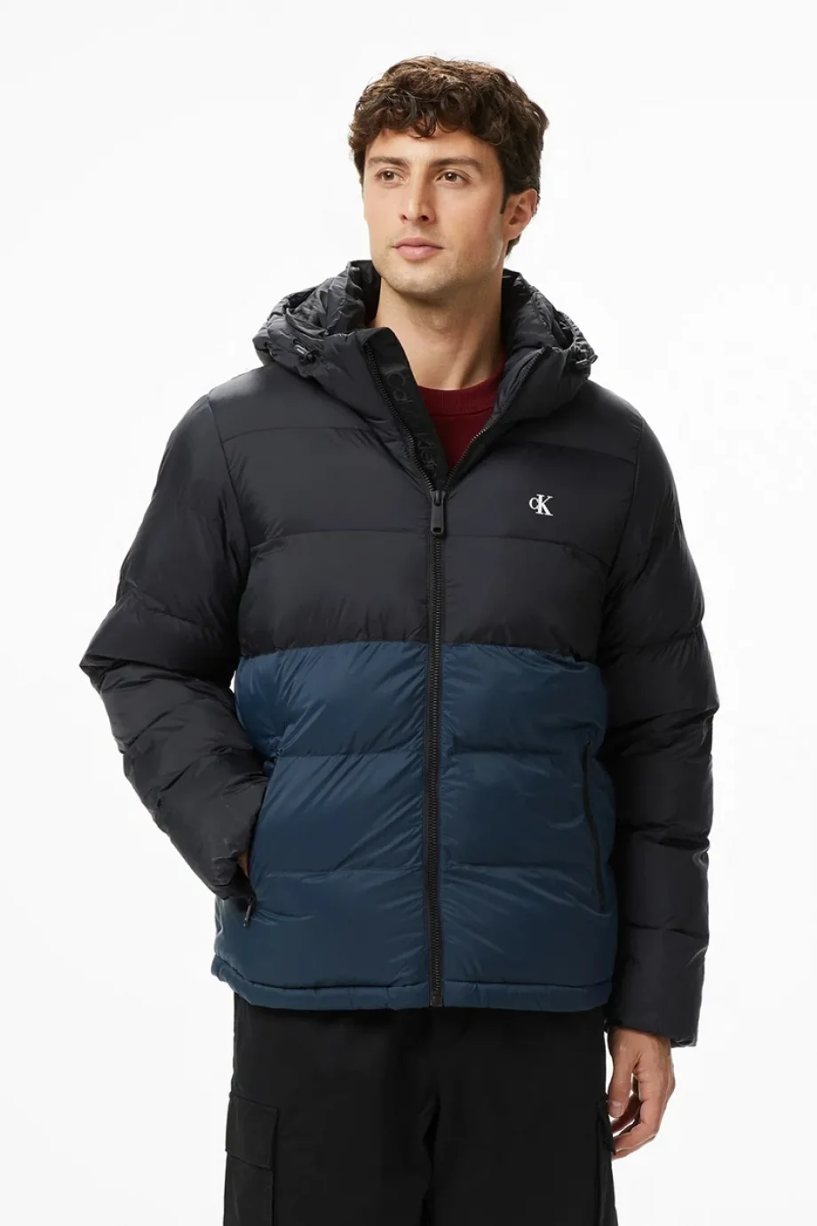 Calvin Klein Uzun Kollu Naylon Renk Bloklu Şişme Erkek  Mont  LV04RD527G-UB1