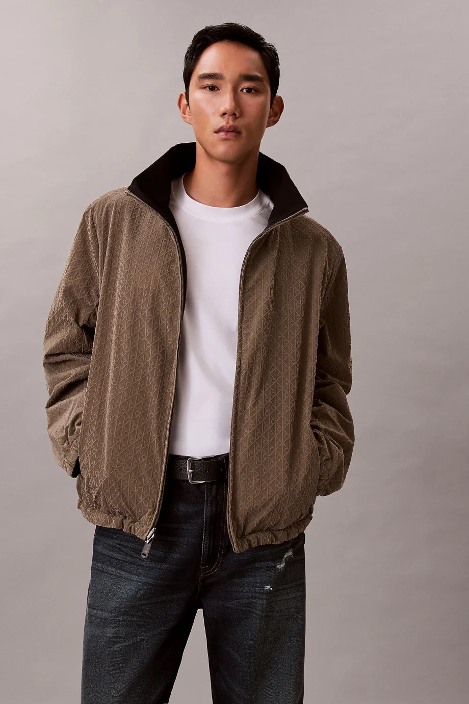 Calvin Klein Uzun Kollu Naylon Tamamı Baskılı Dolgusuz Çift Taraflı Erkek Gri Ceket LV14RE522G-PAY