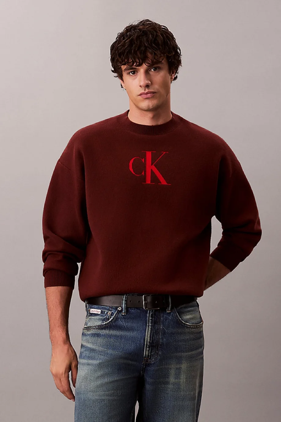 Calvin Klein Uzun Kollu Pamuklu Kaşmir 3D Logolu Bisiklet Yaka Erkek Kırmızı Kazak LV04RD305G-XWI