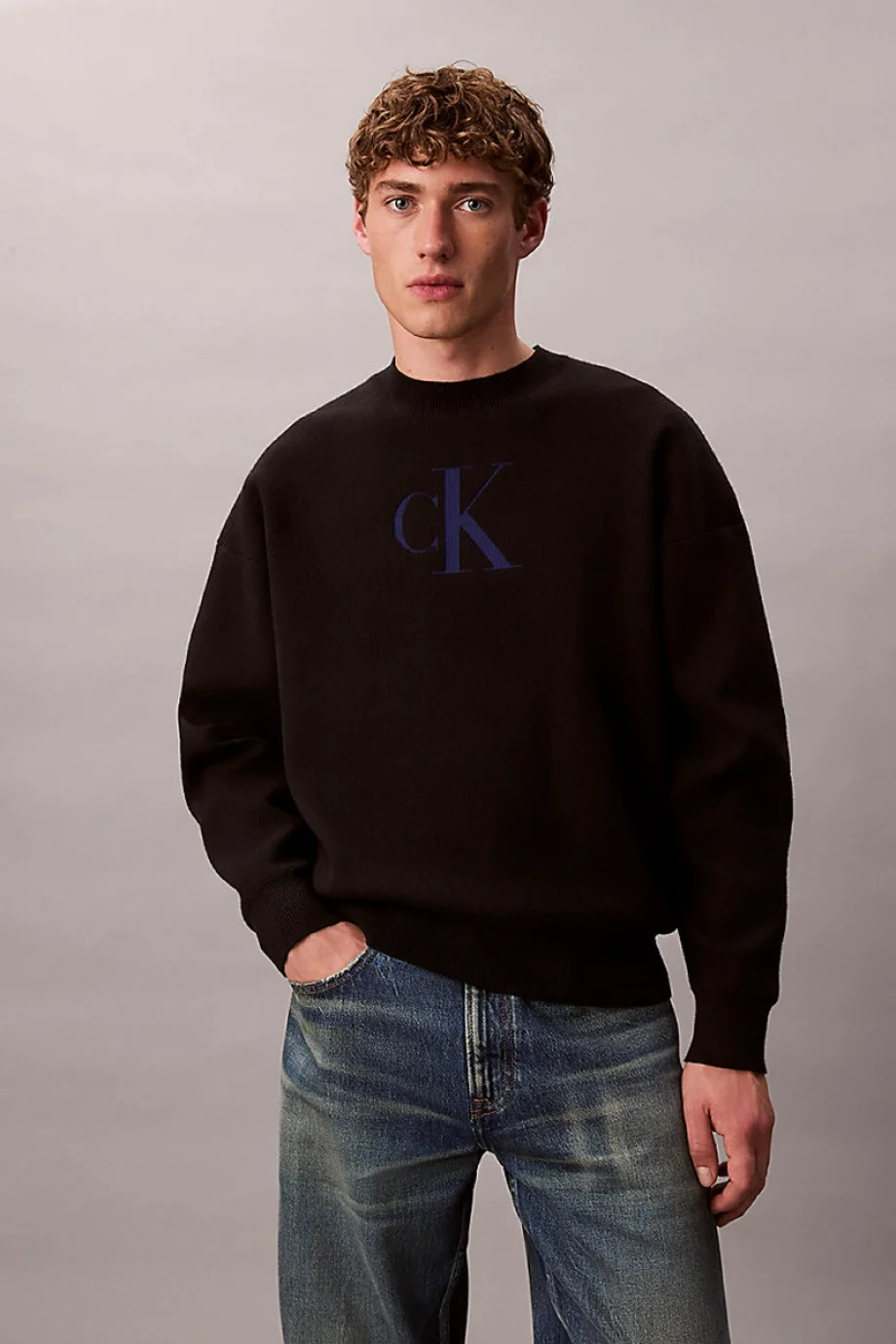 Calvin Klein Uzun Kollu Pamuklu Kaşmir 3D Logolu Bisiklet Yaka Erkek Siyah Kazak LV04RD305G-UB1