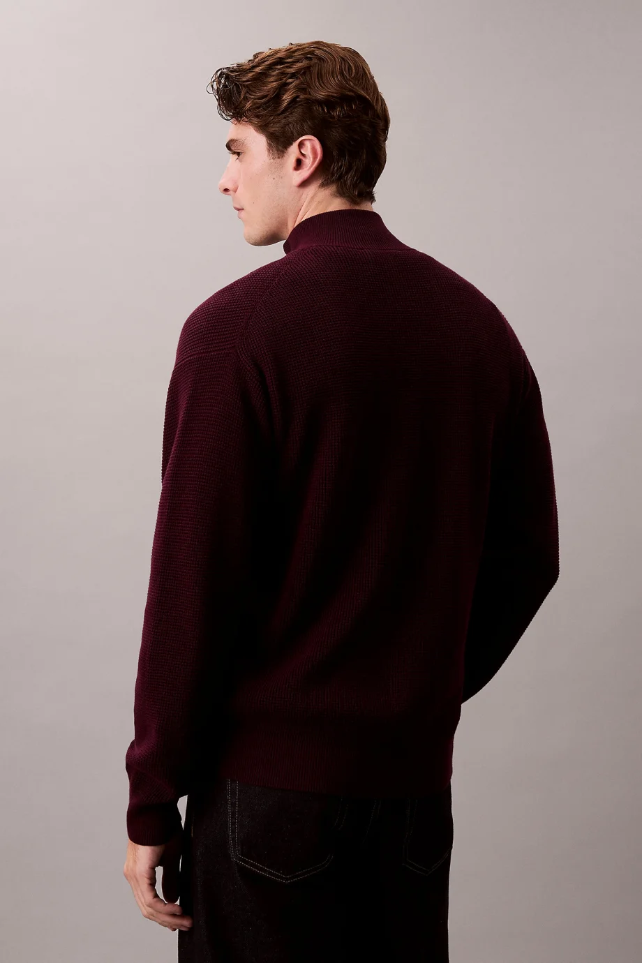 Calvin Klein Uzun Kollu Pamuklu Waffle Dokulu Yarım Fermuarlı Erkek Mor Triko LV04RE308G-5FL