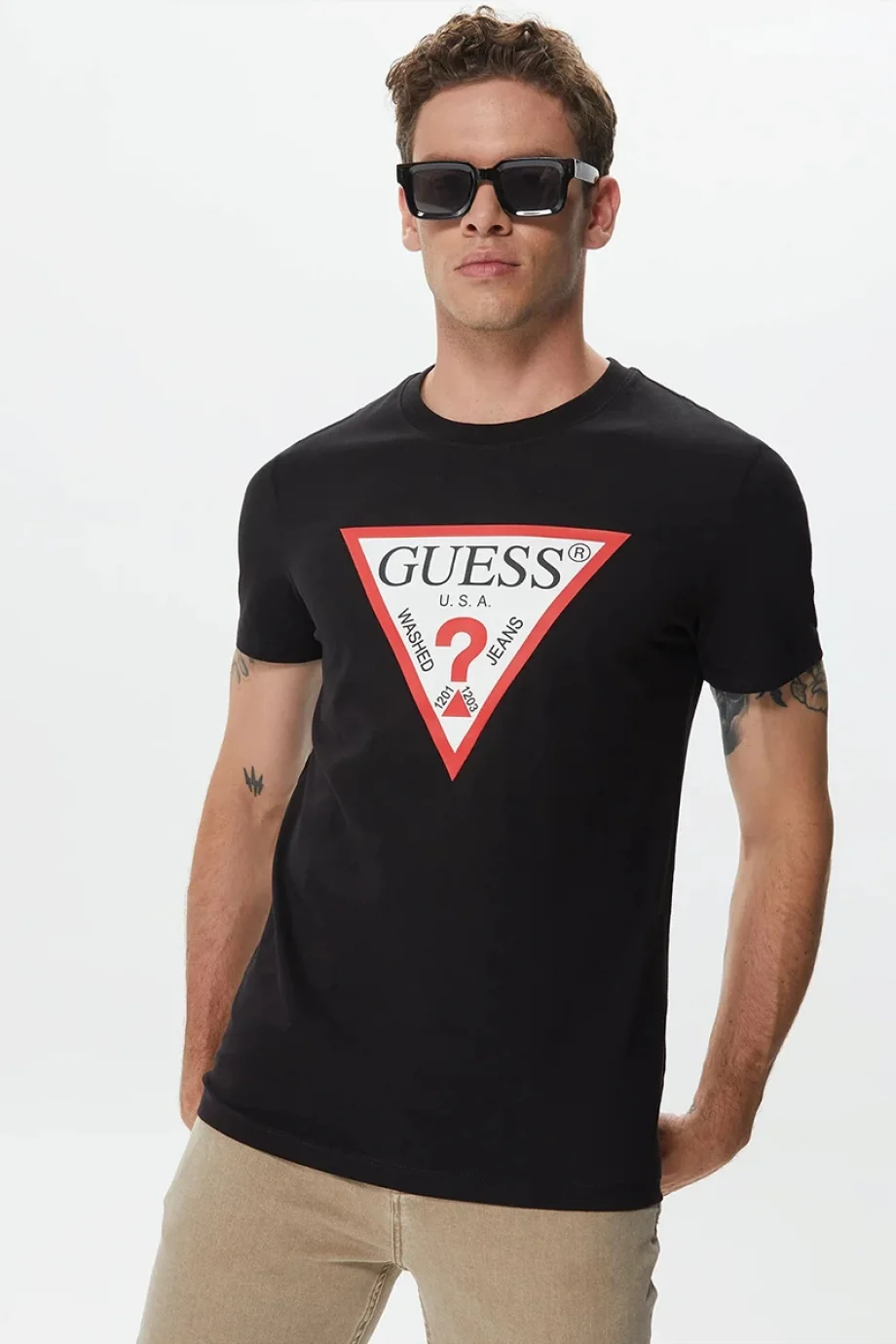 Guess Original Logo Erkek Siyah Slim Fit T-Shirt M2YI71I3Z14-JBLK