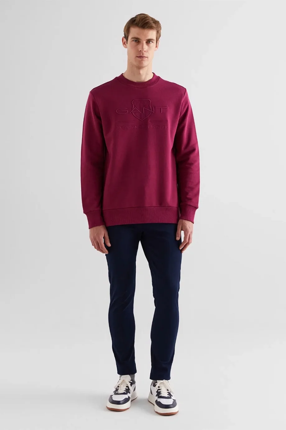 Gant Erkek Bordo Regular Fit Bisiklet Yaka Logolu Sweatshirt