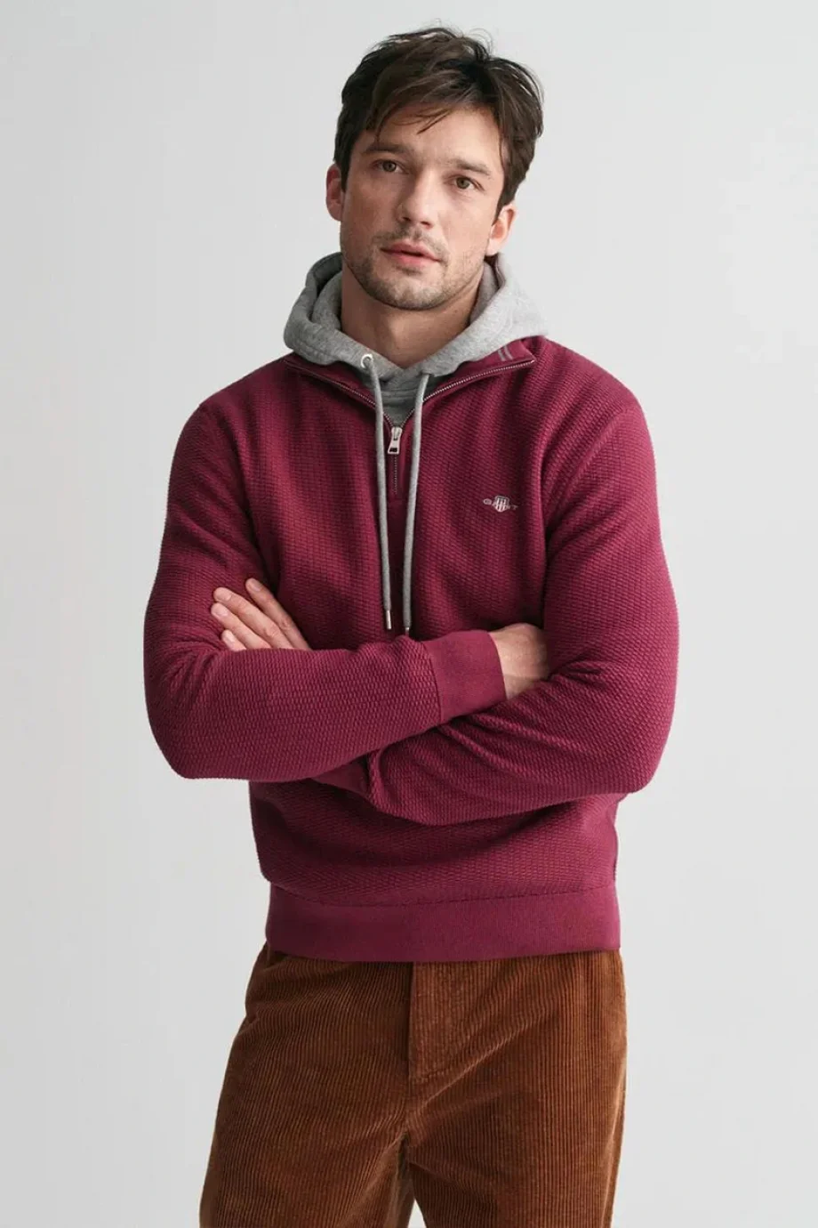 Gant Erkek Mikro Dokulu Pamuklu Yarım Fermuarlı Kazak