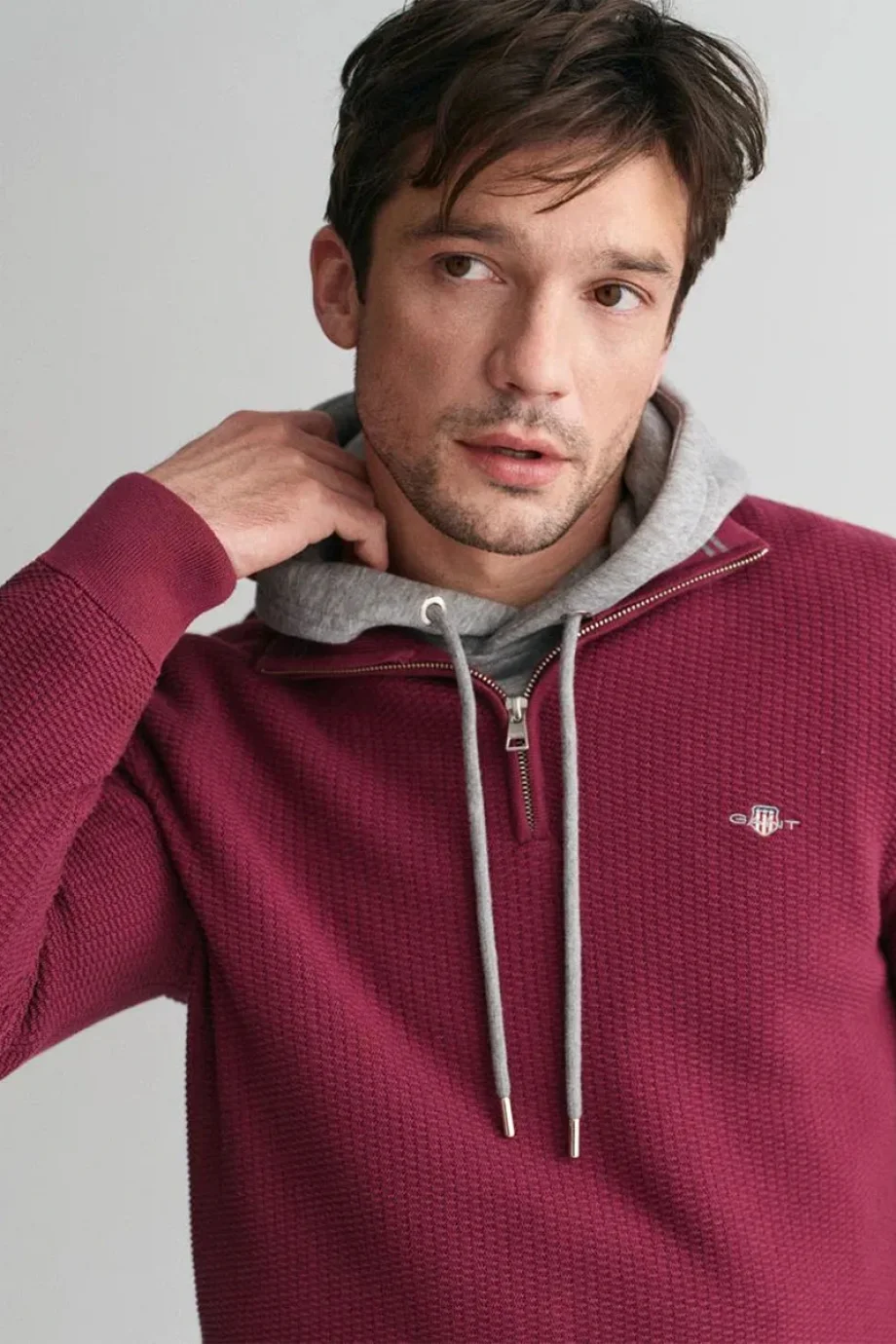 Gant Erkek Mikro Dokulu Pamuklu Yarım Fermuarlı Kazak