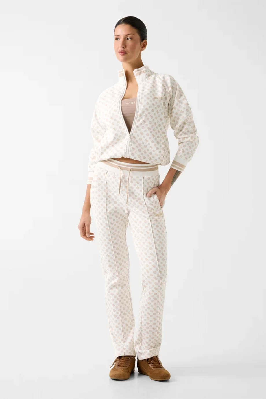 Guess Aggie Tam Fermuarlı Kadın Krem Eşofman Üstü  V5YQ03KB212-P0OR