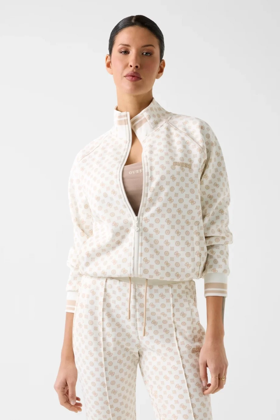 Guess Aggie Tam Fermuarlı Kadın Krem Eşofman Üstü  V5YQ03KB212-P0OR