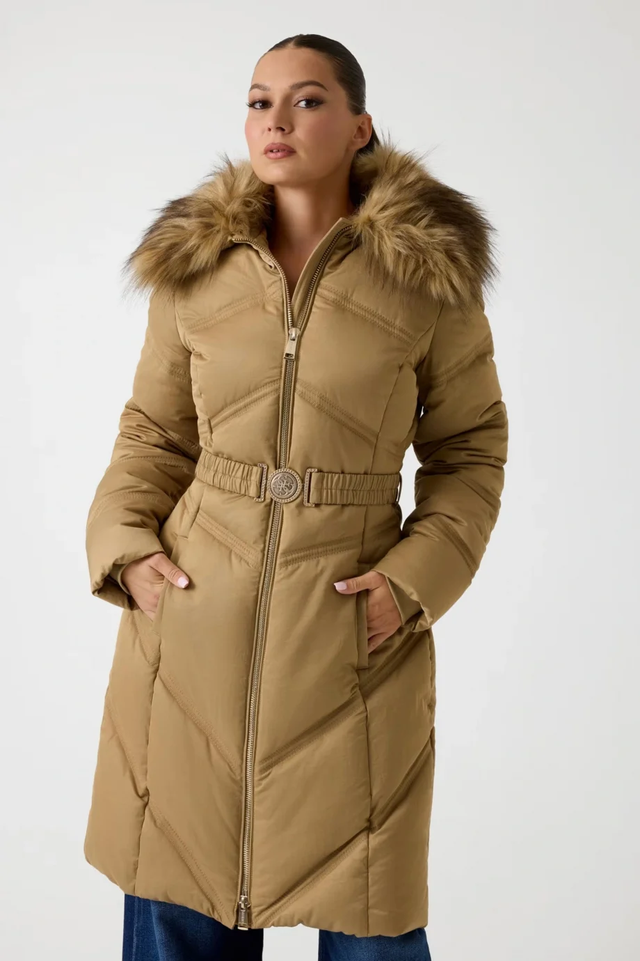 Guess Alienor Kadın Bej Kemerli  Şişme  Mont W5BL33WG092-F14Z