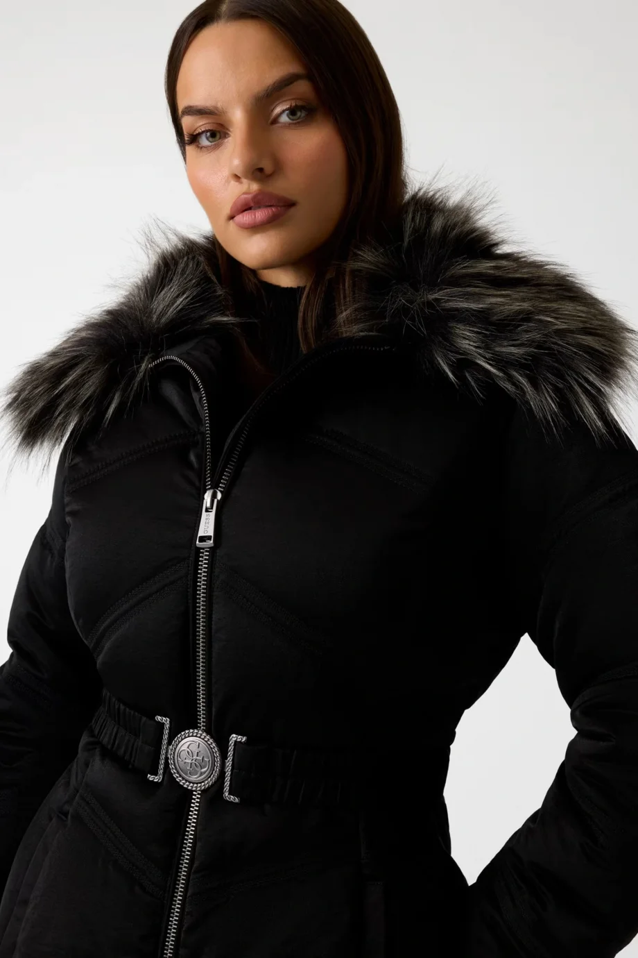 Guess Alienor Kadın Siyah Kemerli Şişme  Mont W5BL33WG092-JBLK