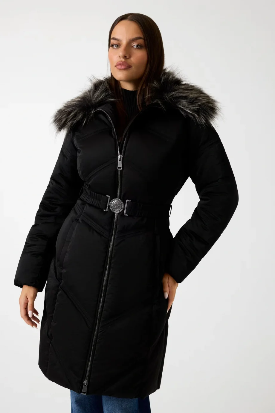 Guess Alienor Kadın Siyah Kemerli Şişme  Mont W5BL33WG092-JBLK