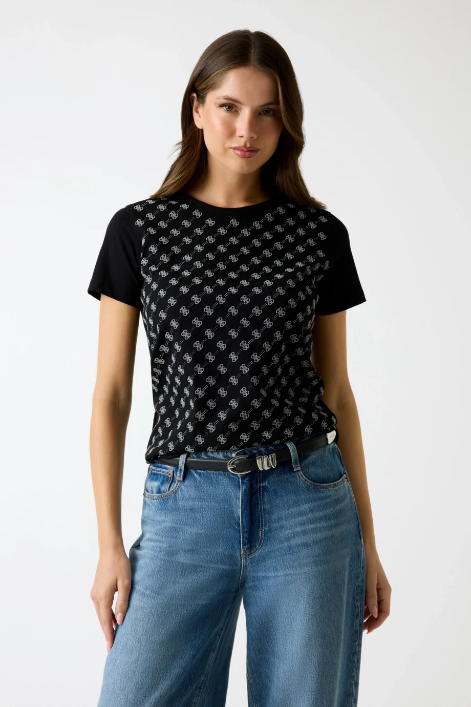 Guess Allover Kadın Siyah Regular Fit T-Shirt W5BI21I3Z14-JBLK