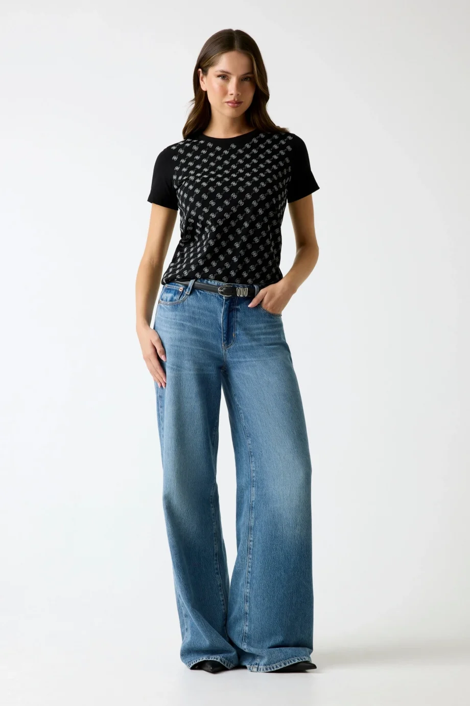 Guess Allover Kadın Siyah Regular Fit T-Shirt W5BI21I3Z14-JBLK