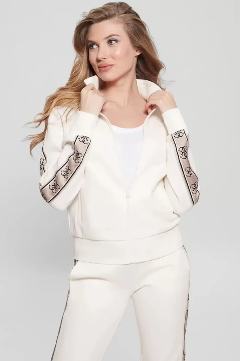 Guess Brıtney Full Zıp Sweatshırt Kadın Ekru Eşofman Üstü V2YQ16KB3P2-G6K5