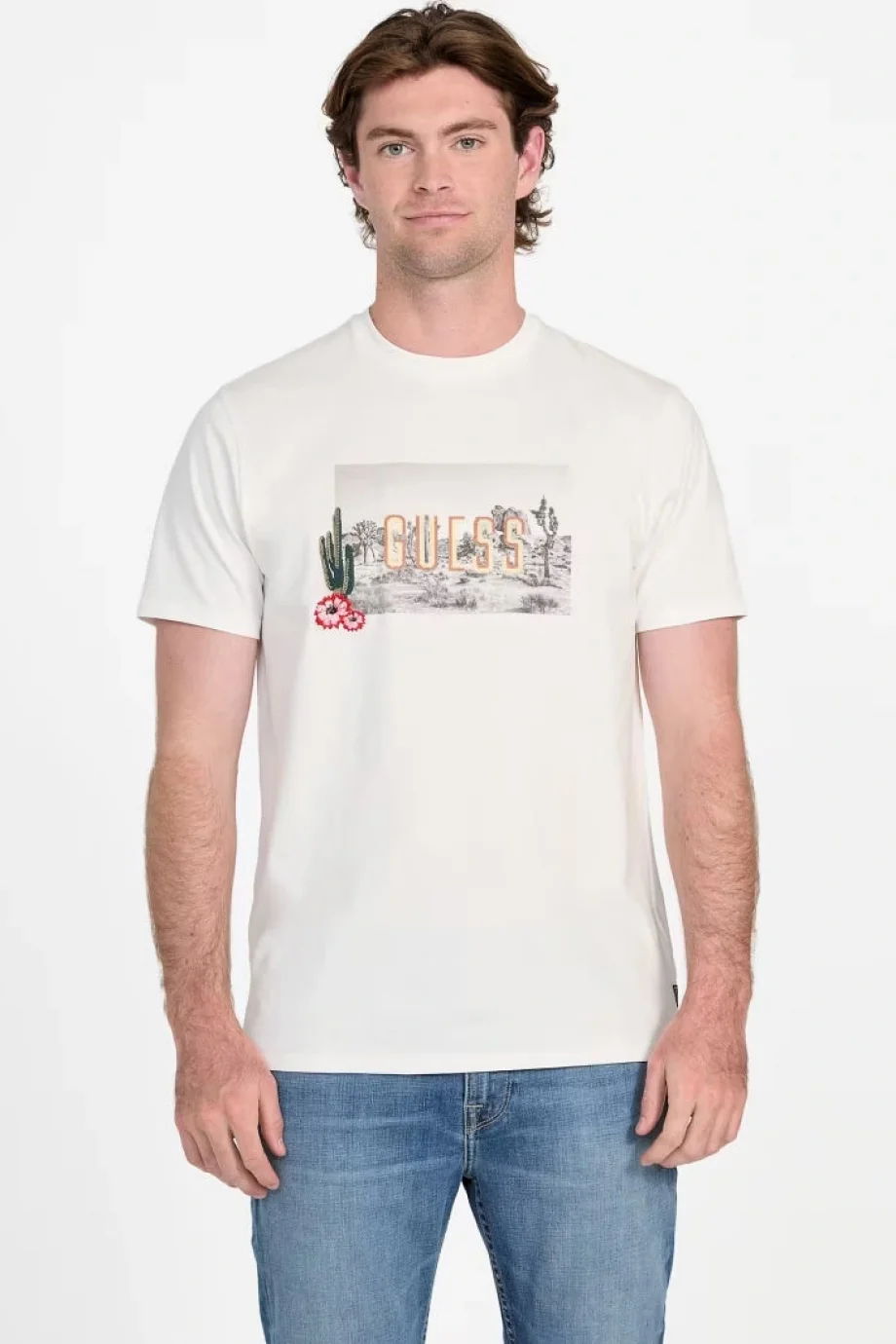 Guess Cactus Erkek Beyaz Regular Fit T-Shirt M5YI45KBW41-G018