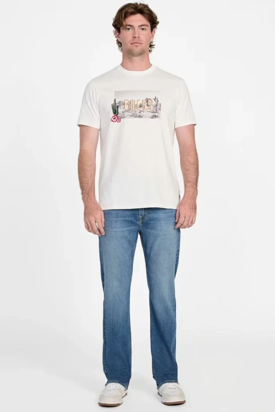 Guess Cactus Erkek Beyaz Regular Fit T-Shirt M5YI45KBW41-G018