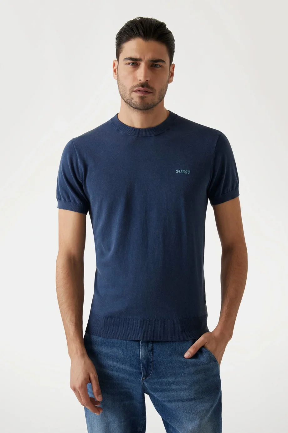 Guess Cornell Erkek Lacivert Ipek Karışımlı  T-Shirt M4GR05Z3DN1-G7V2