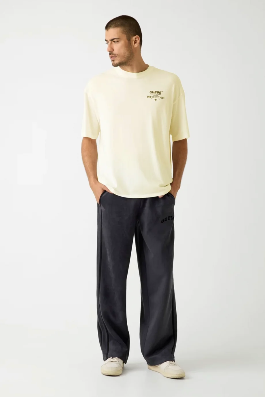 Guess Eldrin Erkek Bej Aktif Modal Karışımlı Oversize Fit T-Shirt Z5BI01JR06K-G9D0