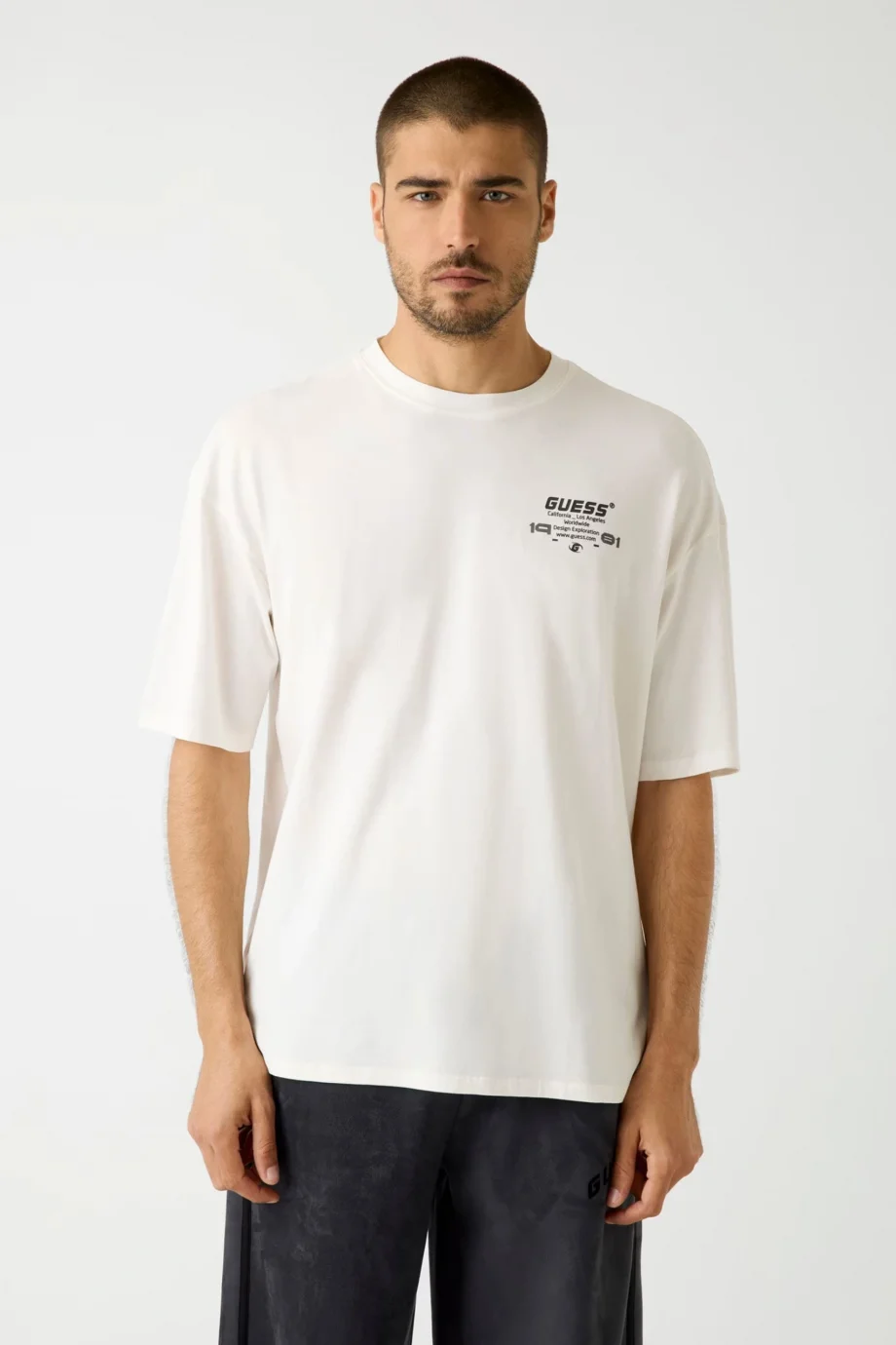 Guess Eldrin Erkek Beyaz Aktif Modal Karışımlı Oversize Fit T-Shirt Z5BI01JR06K-G018